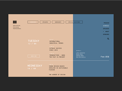 Schedule Page - Web for Design Festival branding clean clean ui design editorial design minimal ui ui design user inteface