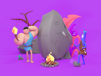 Stone Age 3d c4d character characterdesign characters color colorful illustration octane stoneage