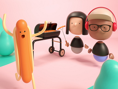 The Interview : BBQ Party 3d bbq c4d characters cute hotdog interview octane render team ueno