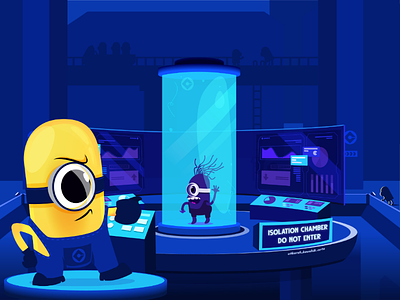 Infected Minion in the Isolation Chamber animation cartoon halloween illustration infected isolate laboratory minions