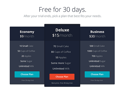 Prices & Plans button dark flat modern plans prices psd template ui