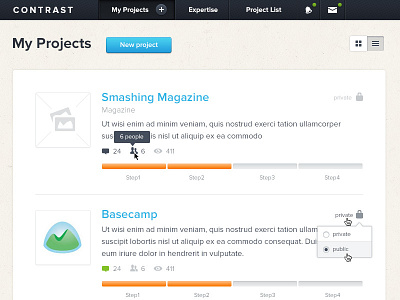 My Projects clean list projects psd template ui ux