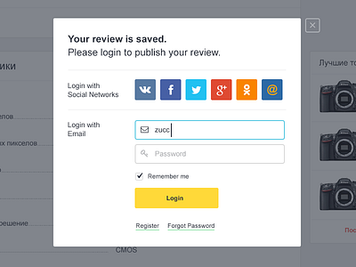 Login on Popup Window button form login register social icon