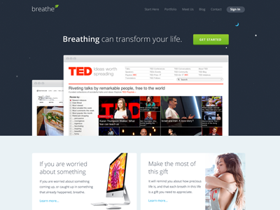 breathe breathe button clean flat homepage landing page