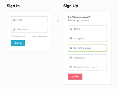 Sign In or Sign Up buttons clean flat design forms sign in sign up ui ux