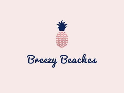 Breezy Beaches Logo Design beach branding identity logo logo design logotype minimalistic pastel pink sparkle waves