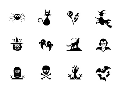 Free Cute Horror Icon Set bats candy cat death ghost ghoul goblin skull skull and crossbones spider tomb vampire witch wolf zombie