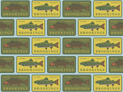 Brookings Fly Shop Patches branding design fish fishing fly fishing icon logo minimal outdoors redfish retro trout vector