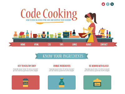 Code Cooking code colors cooking flat design kitchen vector web design
