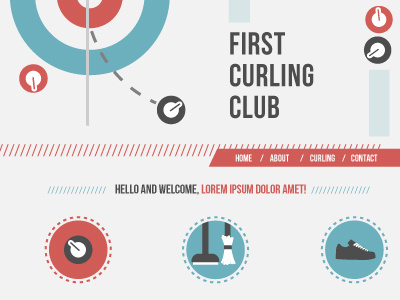 Curling Club blue circle curling red retro round sport web design