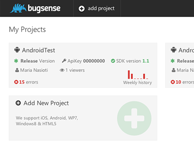 My projects List analytics dashboard errors lists monitor projects