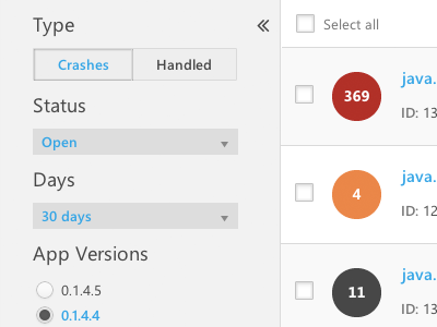 Project Page analytics dashboard errors filters graph monitor