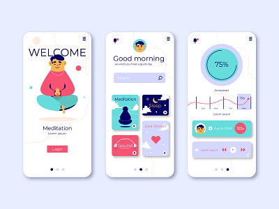 Meditation app adobe illustrator app app design character design flat flatdesign illustration illustrator love meditation sleep sound vector