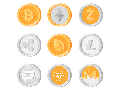 Collection of cryptocurrency coins adobe illustrator binance coin bitcoin design ethereum flat flatdesign illustration illustrator logo nft tether vector
