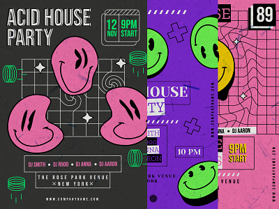 Acid House branding cid design flat flatdesign illustration illustrator party poster template vector