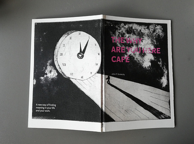 "The Why Are You Here Café" book cover analog analogue book bookcover design gravure print typography