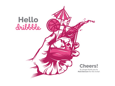 Hello Dribbble! cheers design flat flat design illustration illustrator pink vector vector art vector illustration