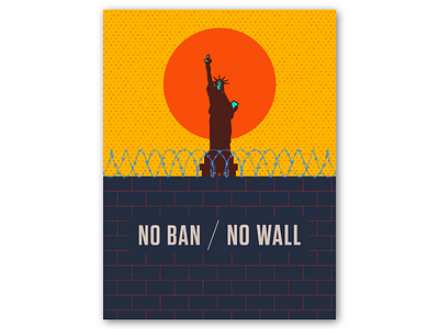 No Ban, No Wall design flat icon illustration minimal typography