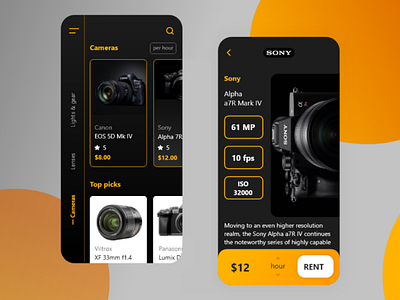 Camera rental app UI/UX design ui ui design ui uix ux ux design