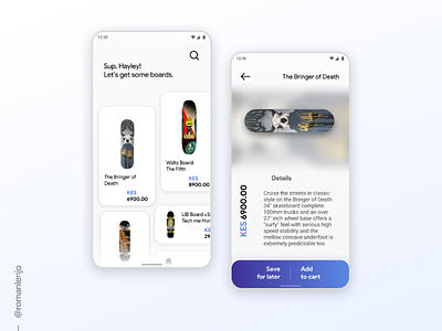 SK8brd - A skateboard shopping app app design ui design ux design