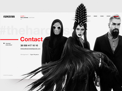 The Hardkiss. Contact page. dark layout minimal music simple ui ux web website white