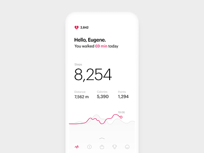 Micro-interaction for Steps Tracking App analytics animation app clean data health heart interaction ios layout loader loading minimal motion steps tracking ui ux walking white