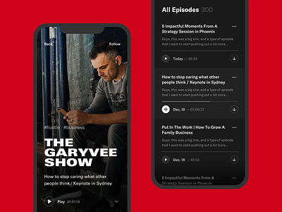 Podcast App app clean ios minimal music player podcast red streaming typogaphy ui ux