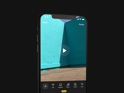 Video Editor App after affects animation clean clip edit editing figma filters instagram ios layout minimal motion photo sticker ui ux video video app video editor