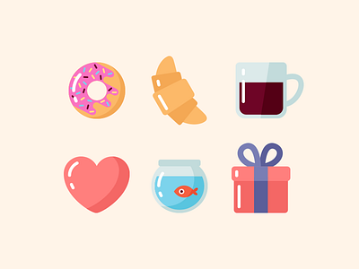 Good Day #2 aquarium coffee croissant design donut fish flat gift heart illustration mug vector