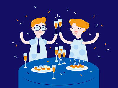 Christmas lunch agency appetizers champagne flat happy illustration lunch man party vector woman work