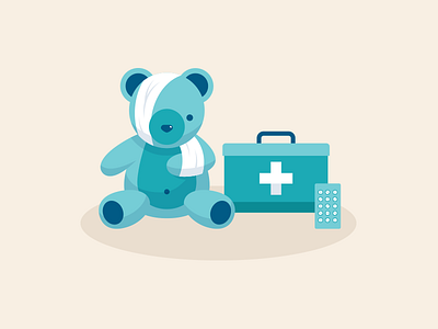 Le Routard #3 accident design drug flat illustration pharmacy pill teddybear vector