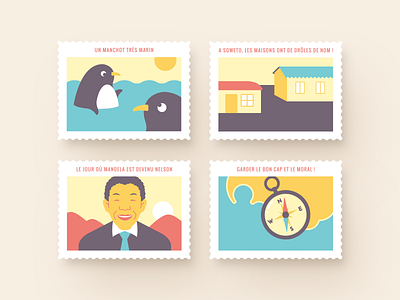 Stamp Collection #1 - South Africa africa compass design flat house illustration mandela nelson penguin stamp travel vector