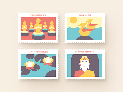 Stamp Collection #3 - Burma buddha burma design flat flower goose illustration lotus nenuphar stamp travel vector