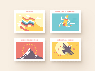 Stamp Collection #4 - Peru design flag flat illustration incan mountain peru rainbow run stamp travel vector