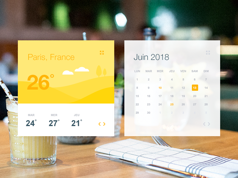 UI Weather & Calendar sunny yellow calendar weather ui design