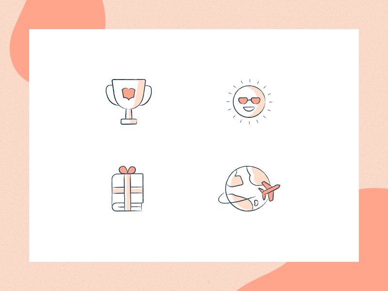 Icon set delivery plane world planet gift book glasses sun trophy illustration vector flat