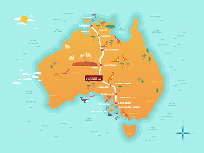 Map of Australia #2 cactus crocodile dolphin dromedary flat illustration kangaroo koala mountain tree vector whale
