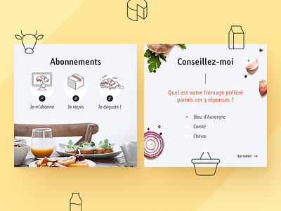 UI for subscription & survey blocks cheese design flat food icon illustration step subscription survey ui