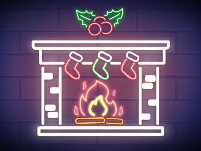 Neon Fireplace christmas design dribbbleweeklywarmup flat holiday icon illustration minimal neon vector weeklywarmup