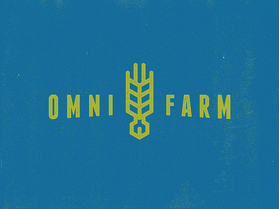 Omni Farm agriculture blue classic farm gold industrial lockup logo machinery mark wheat wrench