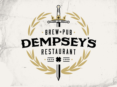 Dempsey's Pub beer brewery crest irish lockup logo microbrew pub sd shamrock south dakota sword