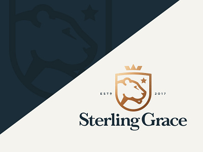 Sterling Grace bronze classic crown identity lion lioness lockup logo shield star