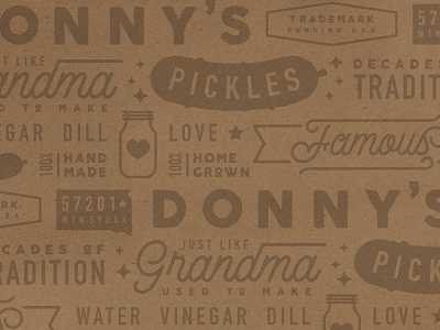 Donny's Pickles badge brand cucumber famous logo packaging pattern pickles screenprint south dakota sticker