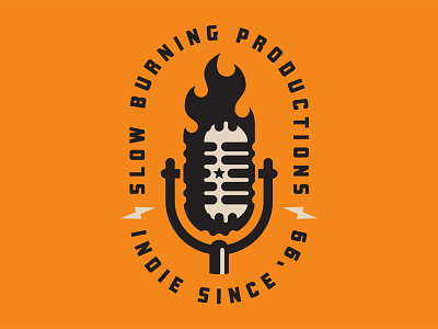 Slow Burning Productions badge brand fire identity system lockup logo microphone record retro sd south dakota studio