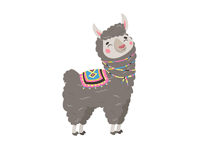 Cute llama girl on rainbow with stars print pink by Evgeniia on