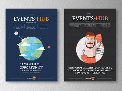 Magazine cover for events hub boxer branding cover design illustration magazine planet space typography vector