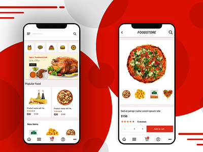 Food Store app design for home page and product page