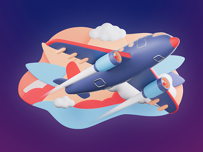 Travel illustration Airplane 3d 3d art 3d design 3d illustration 3d illustrator airplane blender c4d color icon minimal plane travel web