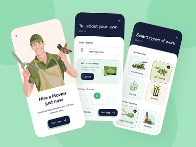 Lawn Mowing App app design illustration illustration art interface lawn lawn care lawn mower lawncare lawnmower mobile ui uiux user inteface user interface design user interface ui