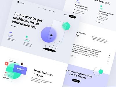 Planet - Landing Page for Mobile Banking banking banking ui banking website clear ui concept design fintech flat design flatdesign interface minimal minimalist minimalistic ui uiux ux web website concept website design